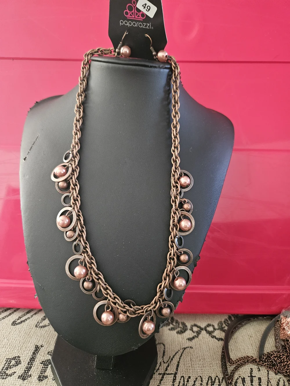 Paparazzi Copper Pearl Multi-Chain Necklace - Pinkish Copper
